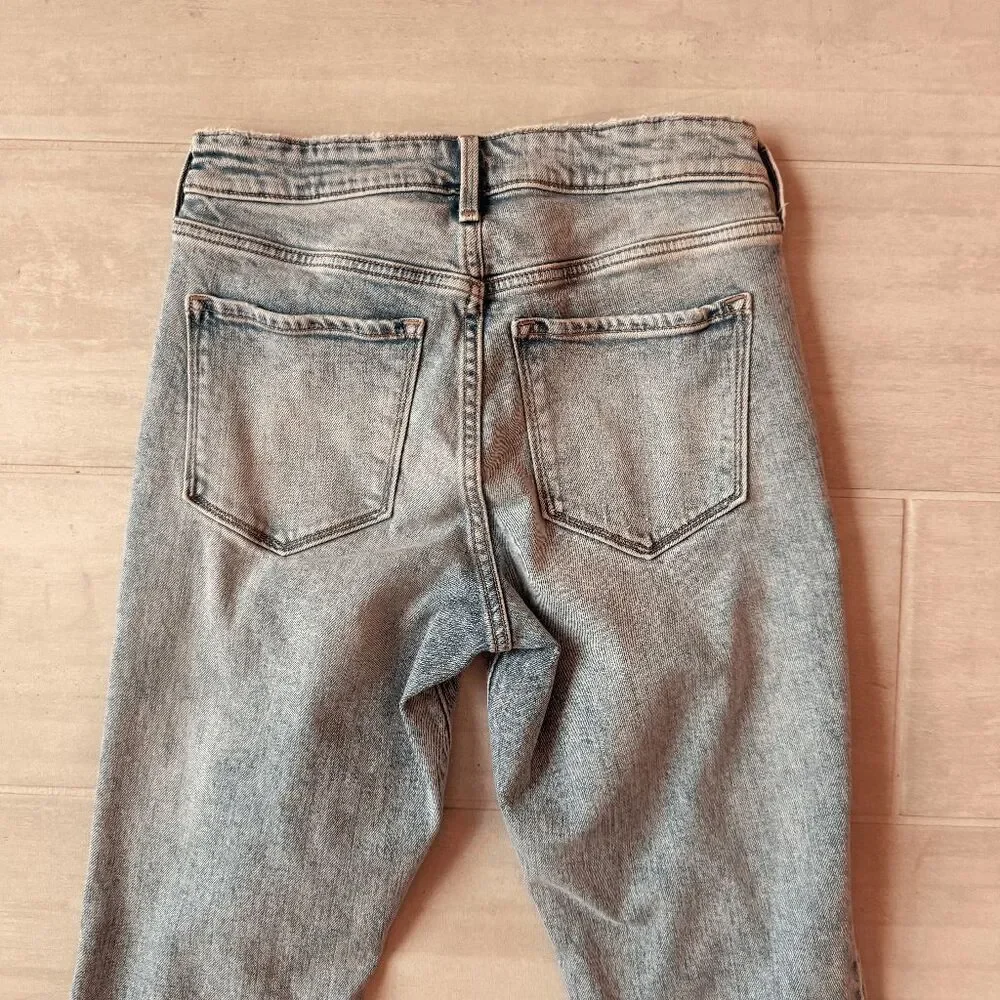 Old Navy Power Slim Straight High Rise Jeans Distressed Light Button Fly Ripped